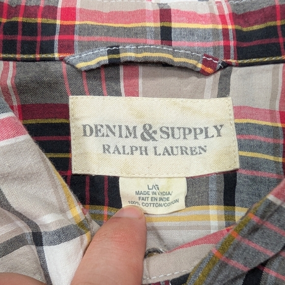 Ralph Lauren Shirt Mens L Black Red Plaid Checkered Denim Supply Button Up - Picture 4 of 7